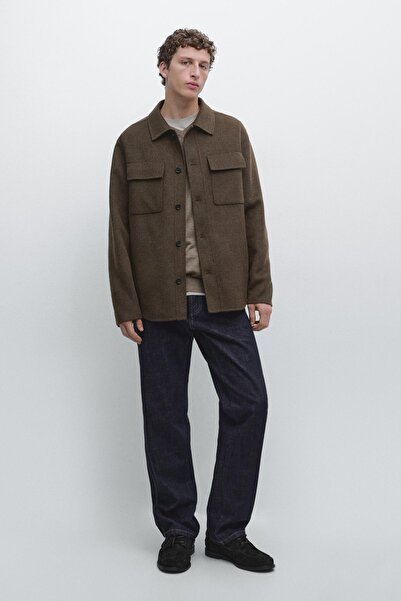 Massimo Dutti Cepli yün karışımlı ince ceket