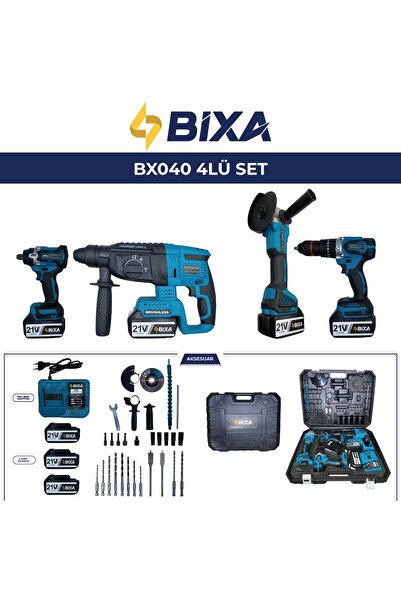 bixa 21V Kömürsüz Motor 4'lü Profesyonel Şarjlı Set - Somun Sıkma, Hilti, Taş...