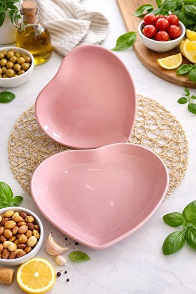 Demet Çeyiz Aksesuar Plate Serving Heart 25 cm Pink