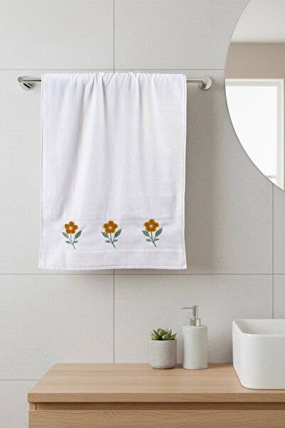 borboleta home Soft Spring Mustard Kadife Punch Nakışlı 50X90 El Havlusu