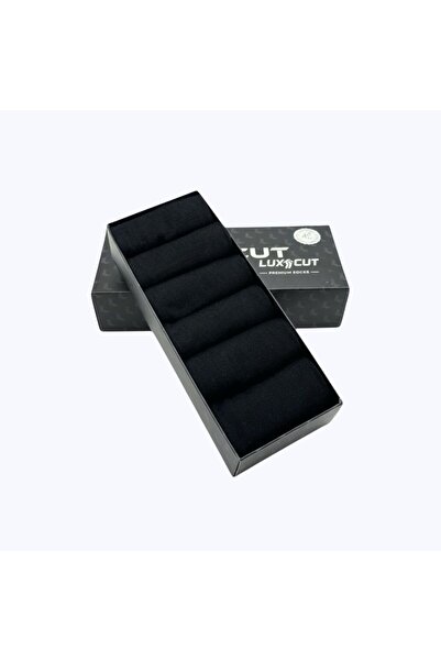 LUXCUT Bambu Erkek Soket Uzun Düz Dikişsiz Kutulu 6 Çift Siyah Çorap