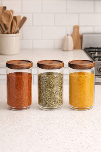 Kitchen Way Acacia Gasket Lid 3-Piece Borosilicate 750ml Jar Set Kw-784