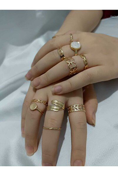 uyguntakıaksesuar مجموعة خواتم متعددة باللون الذهبي - سلسلة قابلة للتعديل، خو...