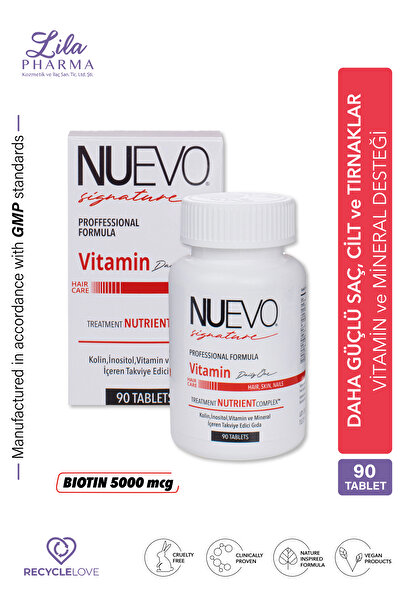 Nuevo Signature 90 Tablets Hair, Nail and Skin Support 5000 Mcg Biotin, Vitam...