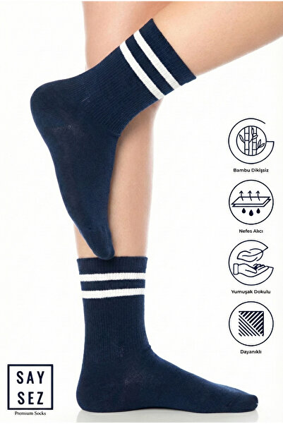 SAYSEZ Bamboo Unisex Tennis College Striped Navy Blue Premium Stitch-Free Soc...