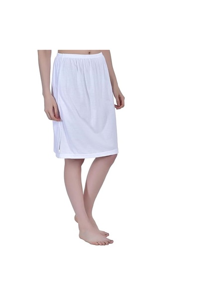 AIMLY Women's Cotton Knee Length Skirt - White & Beige (Pack of 2)