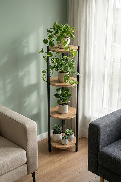 Retodesign 4 RAFLI YUVARLAK ÇİÇELİK RAF, ÇOK AMAÇLI RAF 2400