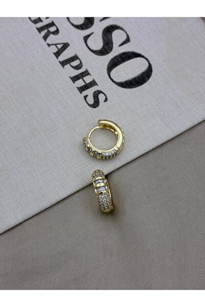 Hedef Bijuteri Gold Color Zircon Stone Detail Thick Mini Hoop Earrings Cm81