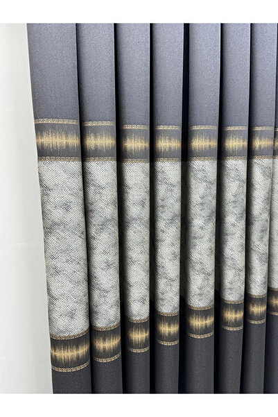 NİVEMESHOME Umut Fj614365 V_2522 Anthracite 1/3 Fine Pleated Background Curta...