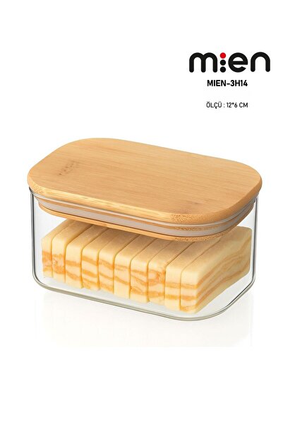 MİEN 6 Pieces Rectangular Glass Storage Container with Bamboo Lid 12X6 cm