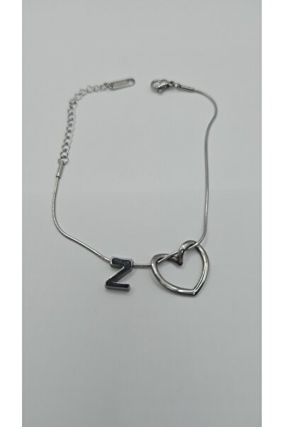 ahsenaksesuar2025 Stainless Steel Silver Color Heart Detailed Letter Bracelet...