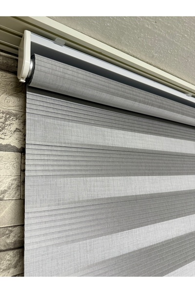 PERDECİNİZ DAR PLİSE GRİ RENK KETEN GÖRÜNÜMLÜ ALÜMİNYUM KASA ENXBOY (Etek Kıs...