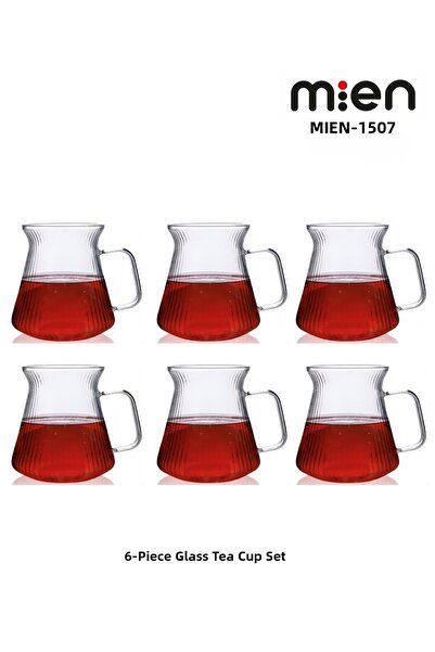 MİEN 6-Person Borosilicate Striped Glass Tea Cup – 220 ml