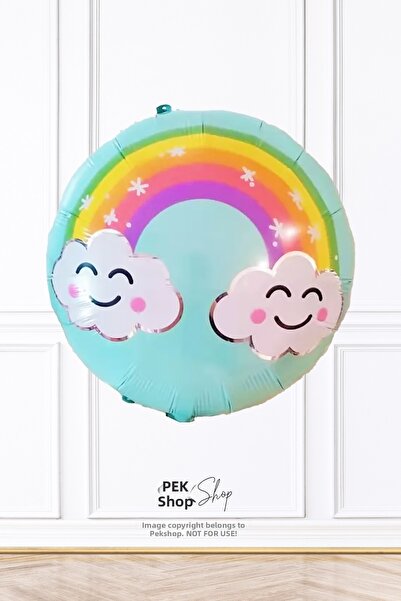 PEKSHOP Round Cloudy Rainbow Printed Foil Balloon 45cm
