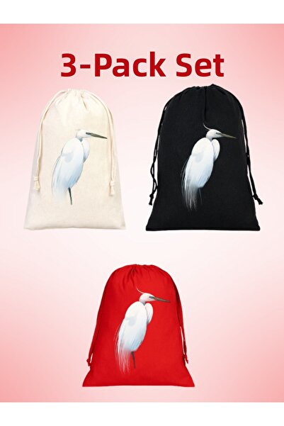 junobi Stork Patterned Ecological Cloth Pouch, Eco-Friendly Cloth Pouch, Draw...