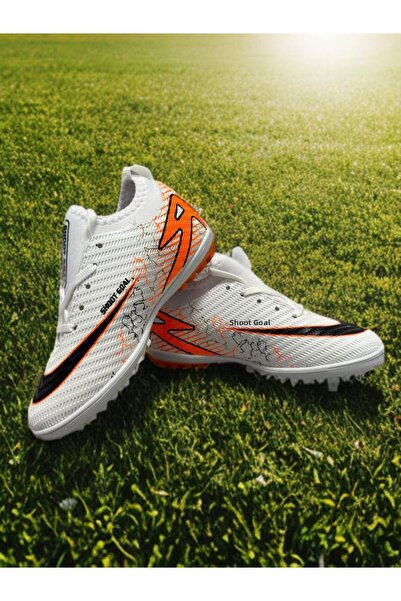 sinmm Crampon Carpet Field High-Top-Socked Flat Boys' Soccer Shoes White-Orange