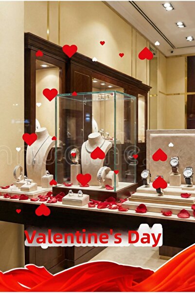 MIGNATIS Panglică Roșie și Inimi Autocolant pentru Vitrină din Sticlă de Ziua...