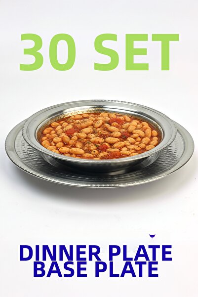 Binbir Trend Stainless Steel 2-Piece Dinner Plate Set - Restaurant Type Chrom...