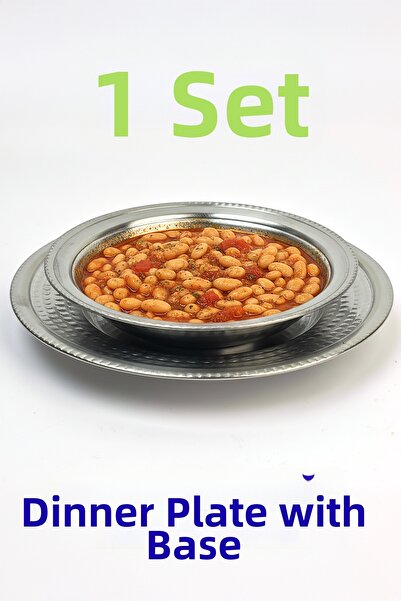 Binbir Trend Stainless Steel 2-Piece Dinner Plate Set - Restaurant Type Chrom...