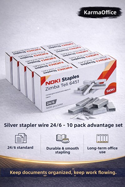 KarmaOfis Silver Staple Wire 24/6 – 10 Piece Set |   Durable, Smooth Stapling...