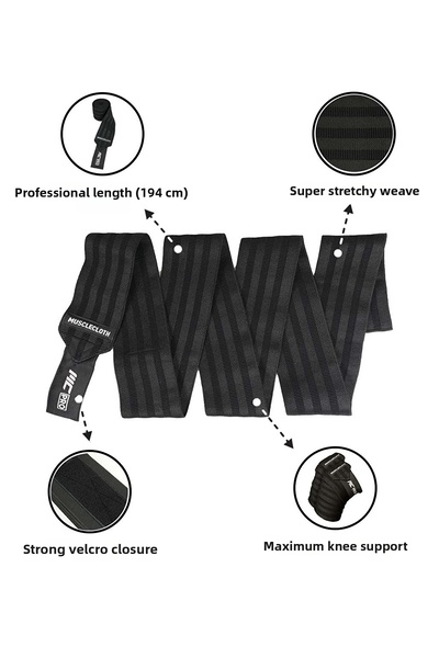 MUSCLECLOTH Pro Knee Wraps Knee Bandage 2-Pack - Black with Velcro Tape
