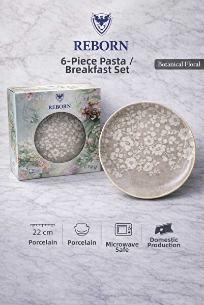 REBORN Boxed Set of 6 Porcelain Cake / Breakfast Plates — 22 cm — Gift & Dowr...