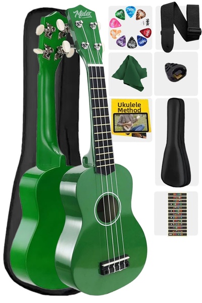 Midex Green Soprano Ukulele - Ukx-901gr (hanger Bag Method Plectrums)
