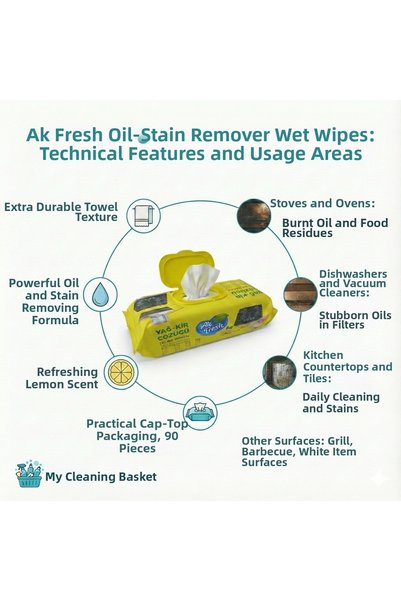 AKFRESH Oil and Dirt Dissolving Wet Towels (3 Pack of 90) - Lemon Scented - Oven, Stove and Range Hood Cleaner