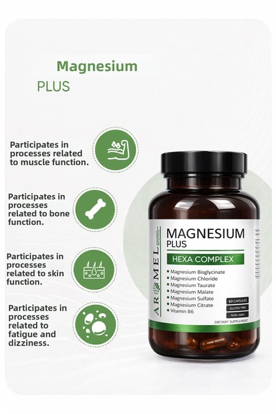 DOĞAL ŞİFA MARKET Magnesium Plus Herbal 60 Capsules – Halal Certified, Non-Gmo and Chemical-Free