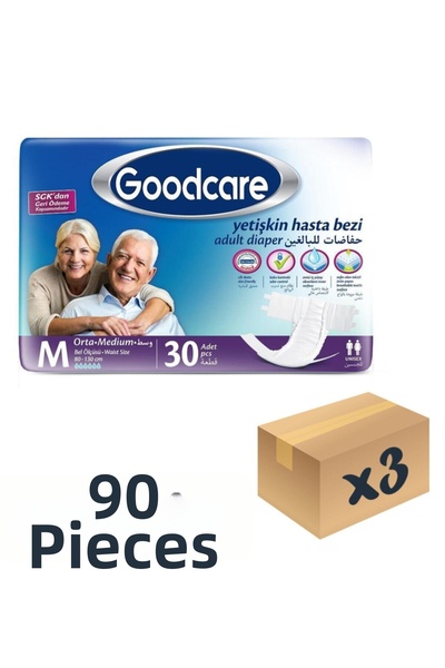 Goodcare Adult Patient Diapers with Waistband Medium 3 Packs of 30 90 Pieces