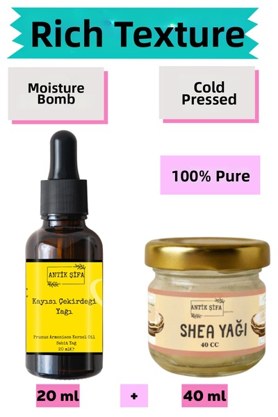 Antik Şifa Shea Butter (40 ml) + Apricot Kernel Oil (20 ml) - Natural, Cold P...