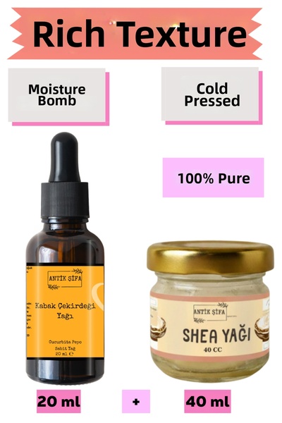 Antik Şifa Shea Butter (40 ml) + Pumpkin Seed Oil (20 ml) - Natural, Cold Pre...