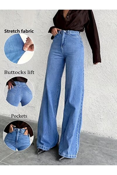 beeke Lalin Women's Jeans Casual Comfortable High Waist Wide Leg Stretch Fabr...