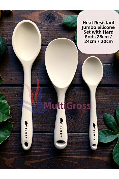 Multiamo Hard Tip Heat Resistant Silicone Long Short Deep Spoon 28 Cm-20 Cm/J...