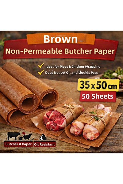 Orbak Kağıtçılık Brown Oil-Proof Butcher Pastry Paper 35X50 cm Meat Chicken W...