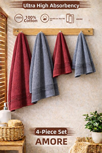 BAMİROSE 50x90 70x140 CM AMORE BATH SET DE PROSOAPE DE BAIE 4 PIESE, PROSOAPE...