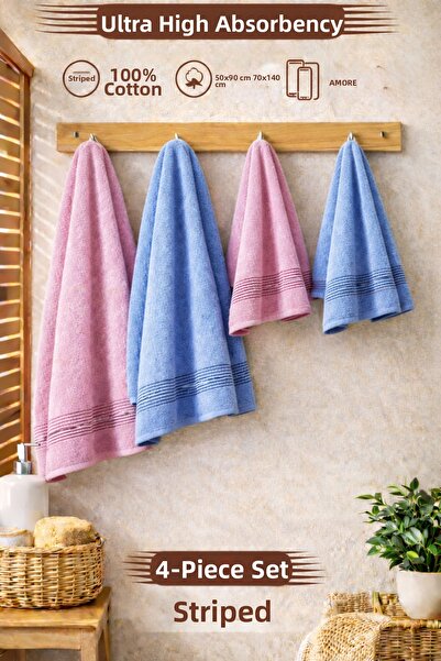 BAMİROSE 50x90 70x140 CM AMORE BATH SET DE PROSOAPE DE BAIE 4 PIESE, PROSOAPE...