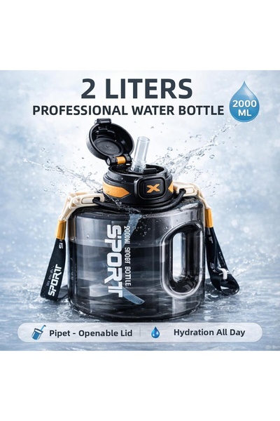 coofbe 2Lt Water Bottle Water Flask with Straw Leakproof Bpa Free Safety Lock...