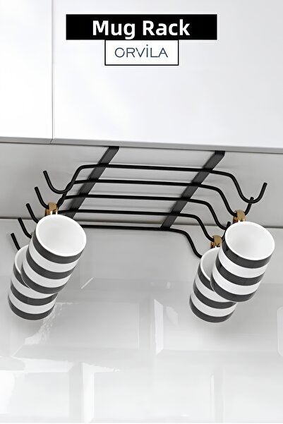 Orvila Suport pentru pahare și căni cu 10 cârlige pentru agățat sub raft - negru