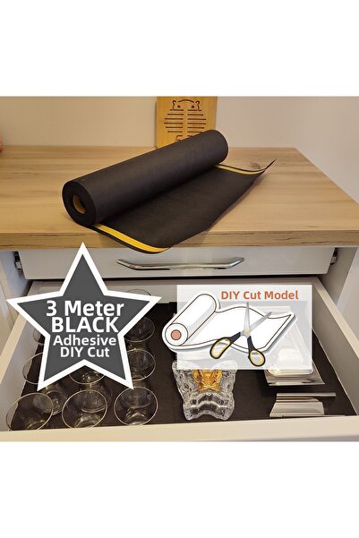 Perisfer يمكن لاصق أسود 3mt قطع ذاتي منظم درج مضاد للانزلاق/ثلاجة/غطاء رف