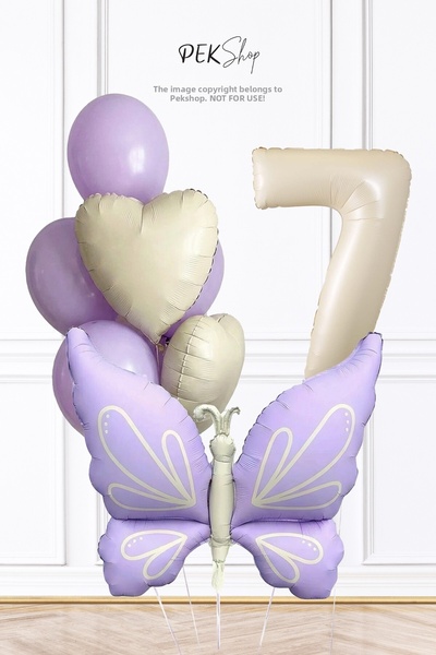 PEKSHOP Retro Lilac Butterfly Theme 7Th Birthday Balloon Chain Set