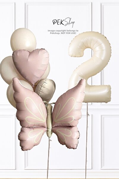 PEKSHOP 2 Year Old Balloon Retro Pink Butterfly Birthday Balloon Chain Set
