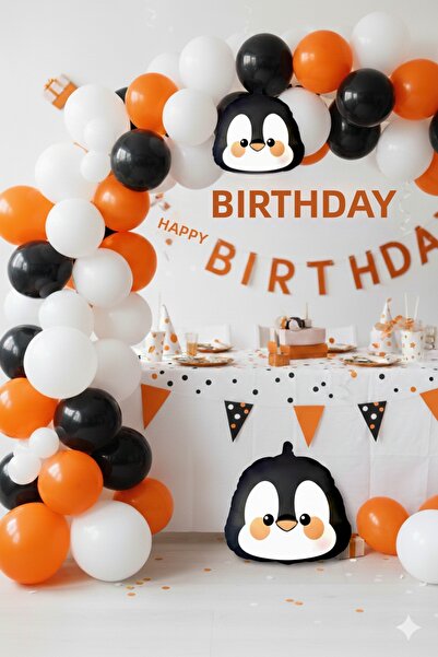 party mix Penguin Themed Balloon Chain Set – Black White Orange Balloons + Ba...