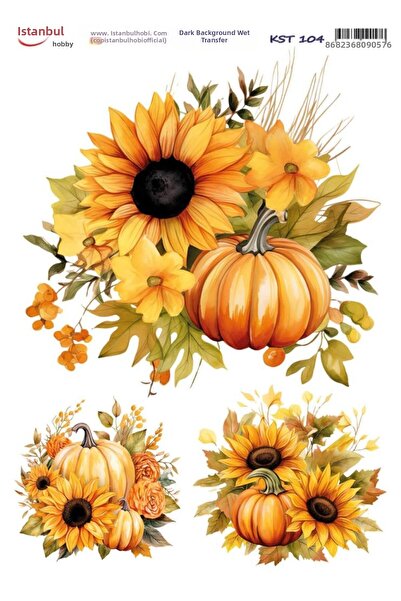 İstanbul Hobi Dark Background Water Transfer Paper 25X35Cm Kst-104 Pumpkin Su...