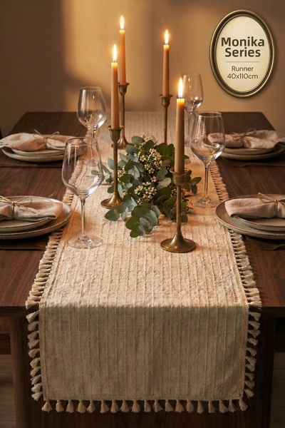 Morlay Μονίκα |   Ταπετσαρία με φούντες Vintage Runner με τετράγωνο σχέδιο Bu...