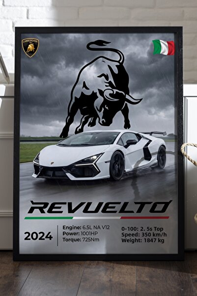 Duvarda Постер „Lamborghini Revuelto“ с черна дървена рамка, декоративна карт...