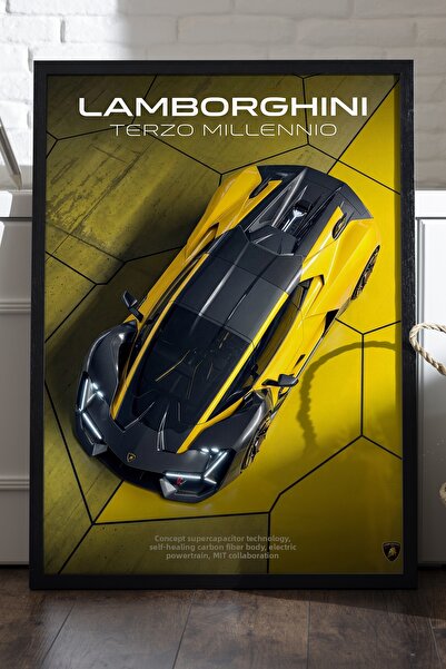 Duvarda Αφίσα Lamborghini Terzo Millennio με μαύρο ξύλινο πλαίσιο, διακοσμητι...