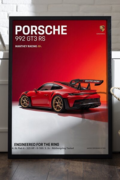 Duvarda Porsche 992 GT3 RS Ξύλινη Αφίσα με Πλαίσιο, Διακοσμητικός Πίνακας Τοί...