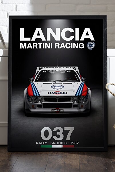 Duvarda Poster Lancia Rally 037 cu ramă din lemn negru, pictură decorativă de...