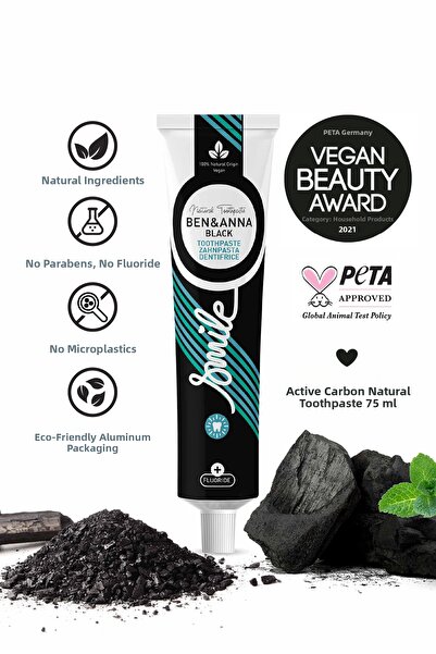 BEN ANNA معجون أسنان بن آند آنا بالكربون النشط وفلوريد جوز الهند، مجموعة مميز...